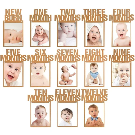 1 to 12 month birthday photoframe banners